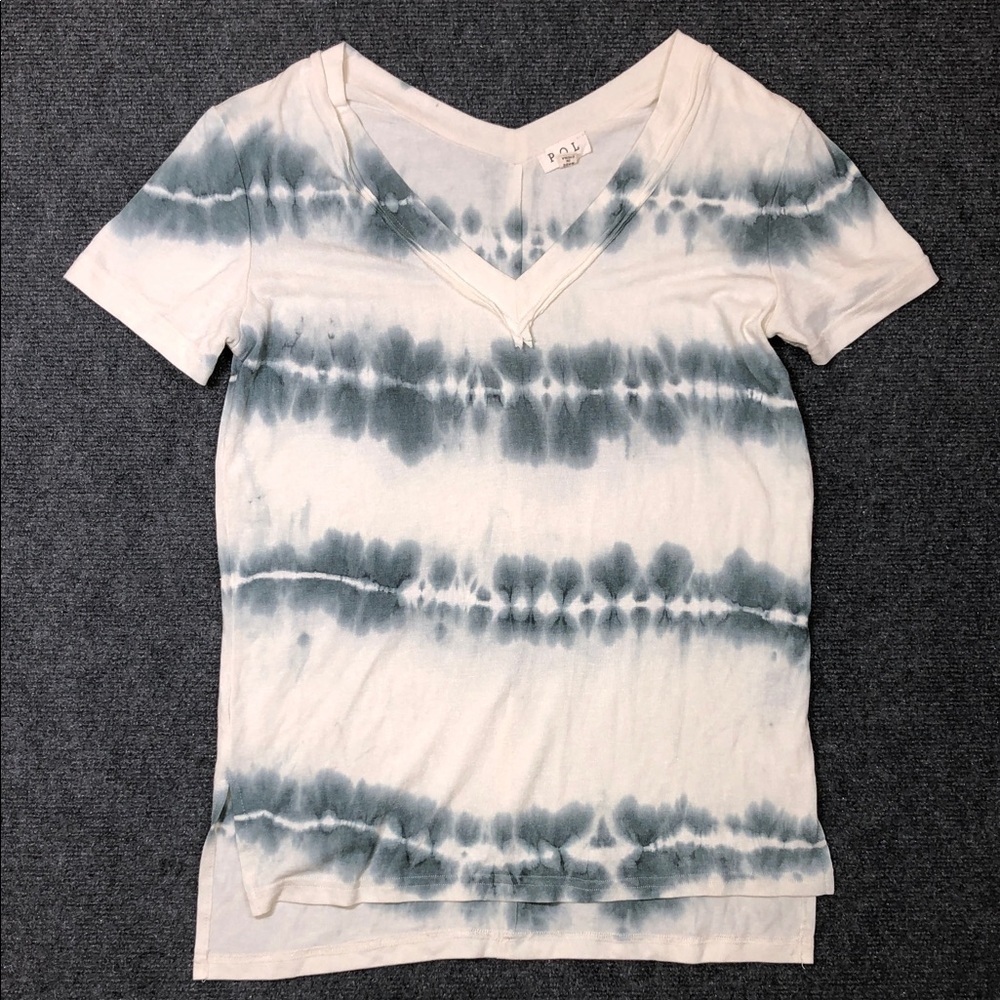 POL Gray and Cream Tie-Dye V-Neck Tee Sz S (T3)